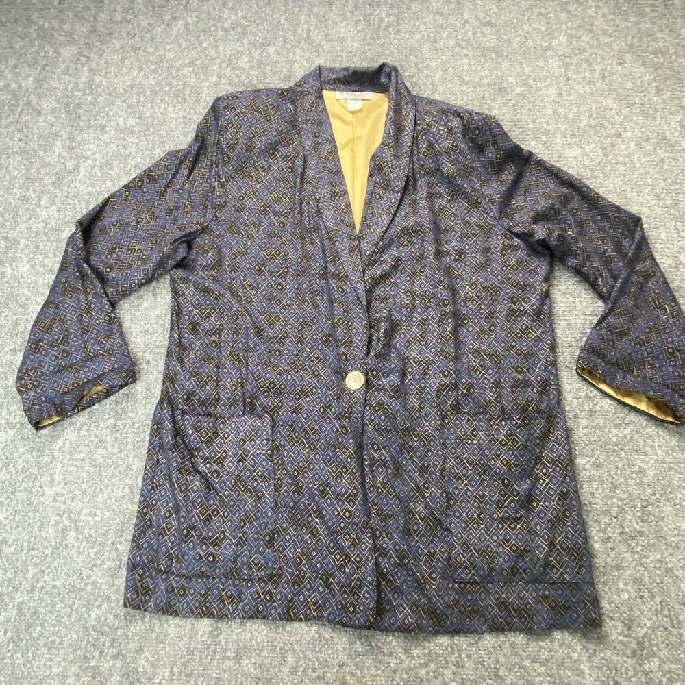 VTG 90s Kensington Square Blazer Women's L Blue Geometric USA Tailored Office